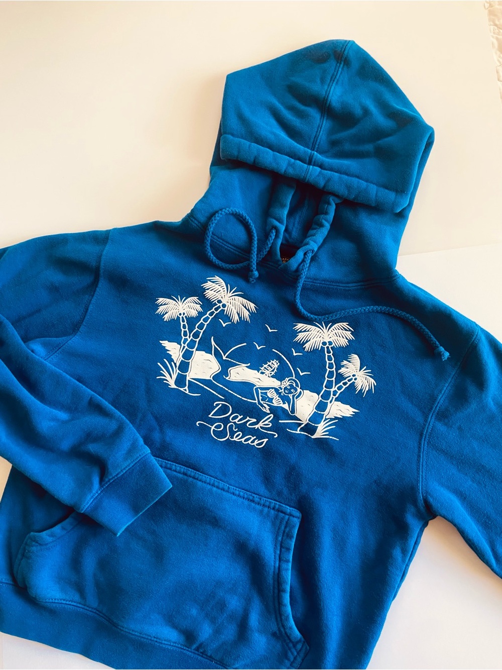 Dark Seas Blue Graphic Hoodie - Palm Tree Beach Sweatshirt